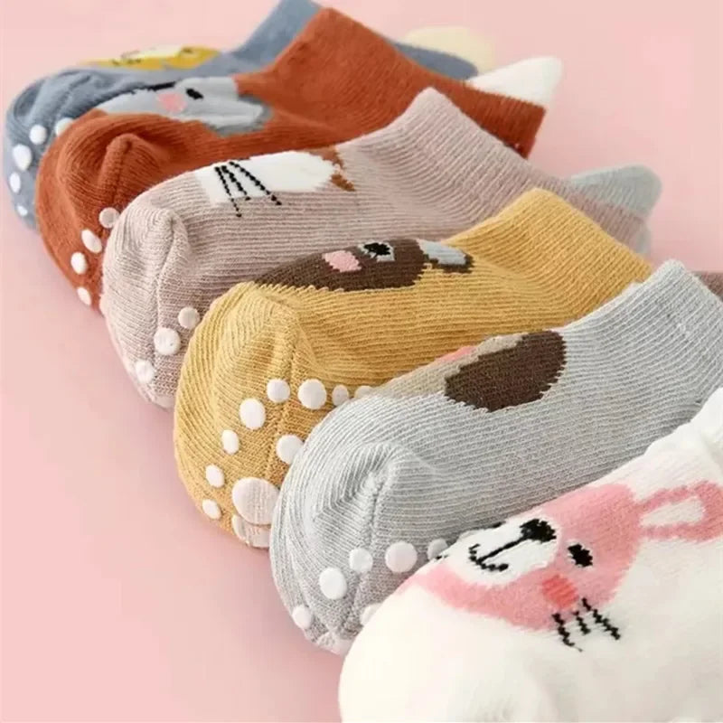 6 Pairs Baby Cotton Socks (0–5Y) – Soft Non-Slip Cartoon Socks for Newborns, Toddlers, Boys & Girls