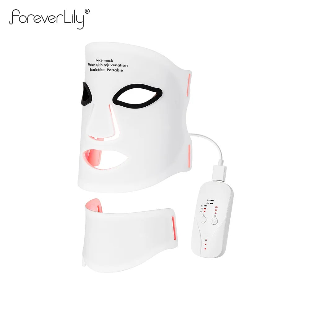 Silicone LED Face & Neck Mask – 7-Color Photon Light & Infrared Therapy, Flexible Wireless Facial Mask for Skin Repair & Rejuvenation