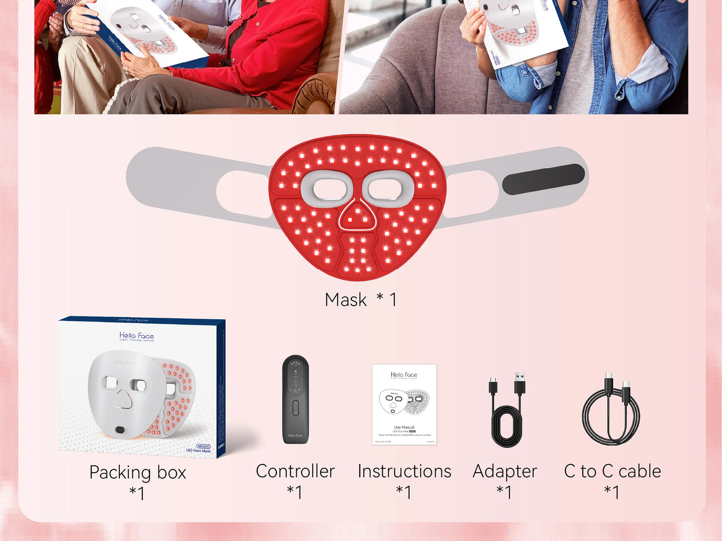 Hello Face M500S LED Mask – Skin Care Therapy Device for Face Rejuvenation, Perfect Gift for Lovers, Parents & Friends