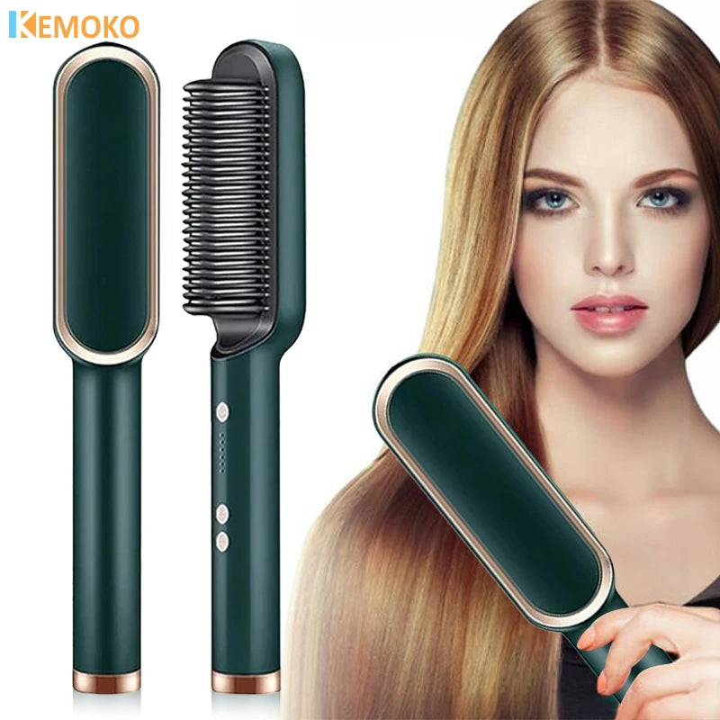 3 in 1 Electric Hot Heating Comb Hair Straightener Curler Wet Dry Hair Iron Straightening Brush Hair Styling Tool