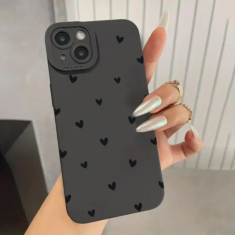 Black Love Heart iPhone Case – Shockproof Soft Silicone Cover for iPhone 16, 15, 14, 13, 12, 11, SE, XR, XS, X, 7, 8 Plus