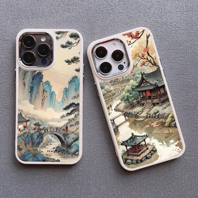 Mountain Peak Lake Vintage Silicone iPhone Case – Soft Protective Back Cover for iPhone 15 & 16 Series