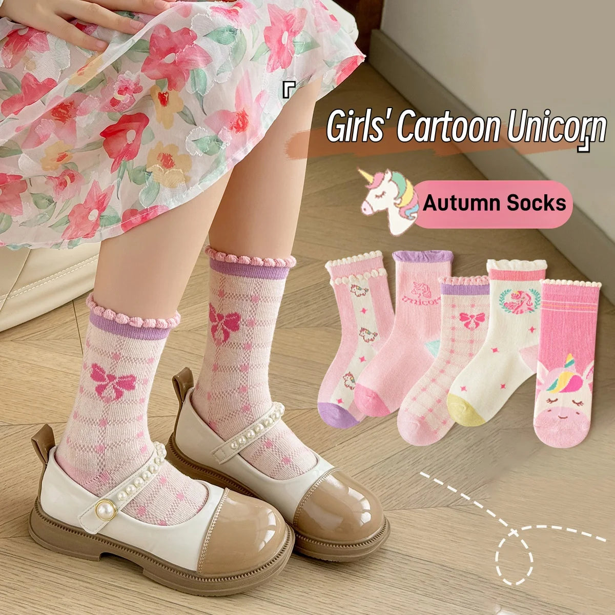 Spring Girls Socks Baby Sweet Rosy Bowknot Pattern Socks Cotton Socks Children Calf Socks Kids Socks 5 Pairs