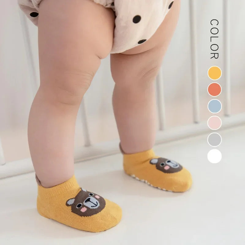 6 Pairs Baby Cotton Socks (0–5Y) – Soft Non-Slip Cartoon Socks for Newborns, Toddlers, Boys & Girls