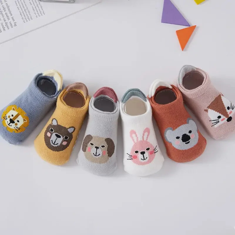 6 Pairs Baby Cotton Socks (0–5Y) – Soft Non-Slip Cartoon Socks for Newborns, Toddlers, Boys & Girls