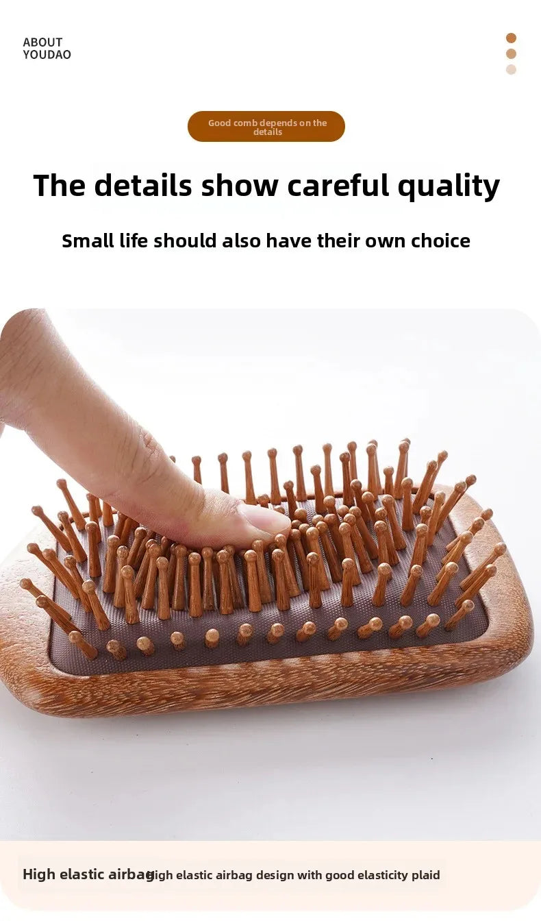 Cat Shaped Airbag Comb Golden Silk Sandalwood Handle round Handle Professional Hairdressing Salon Comb for Extensions And Wigs