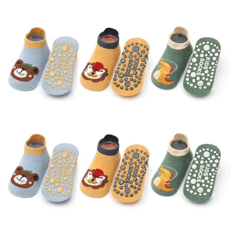 6 Pairs Kids Cotton Socks – Cute Cartoon Animal Non-Slip Floor Socks for Babies & Toddlers | Breathable & Comfy