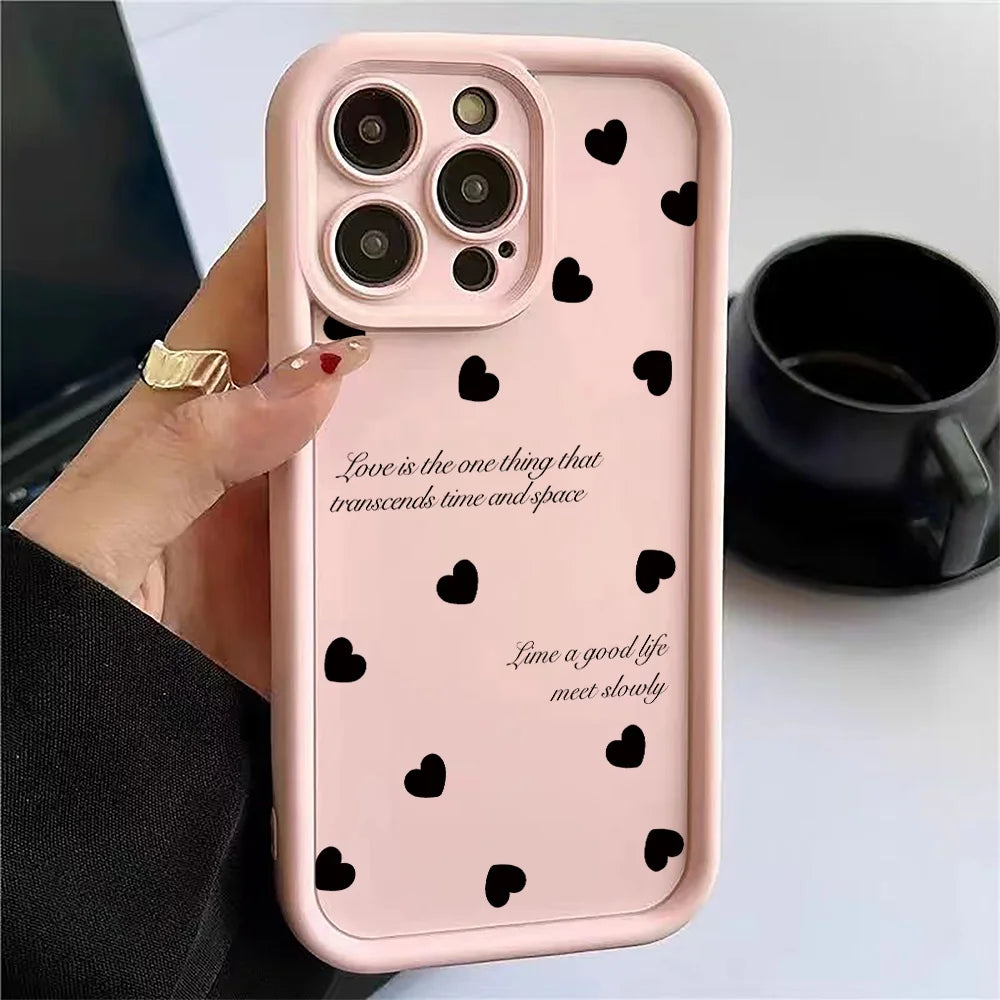 Luxury Black Love Heart Case for Xiaomi Redmi – Full Screen Soft Cover for Note 14, 13, 12, 11 Pro Plus, 5G, 12S, 11S, 10S, 14C, 13C, 12C
