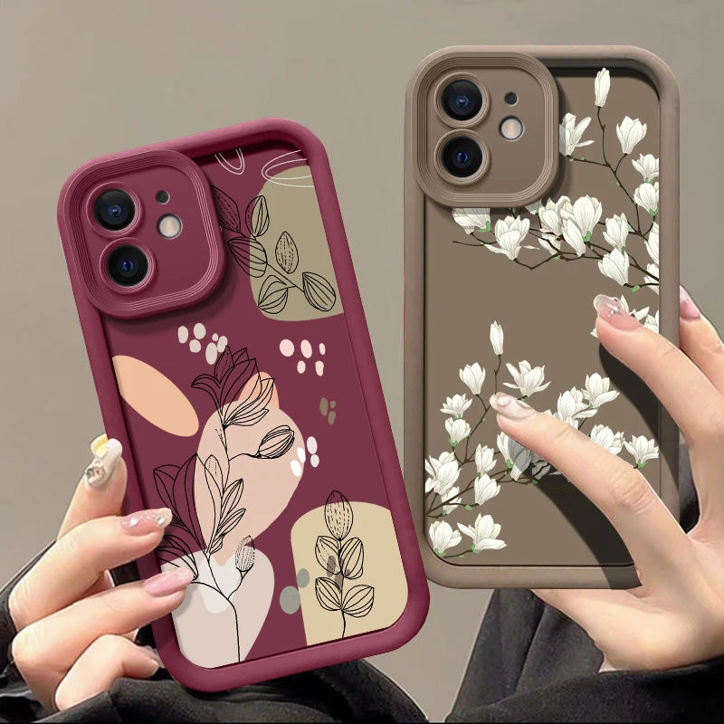 Magnolia Flower TPU iPhone Case – Shockproof Soft Silicone Bumper Cover for iPhone 16e, 16, 15 Pro Max, 14 Pro Max
