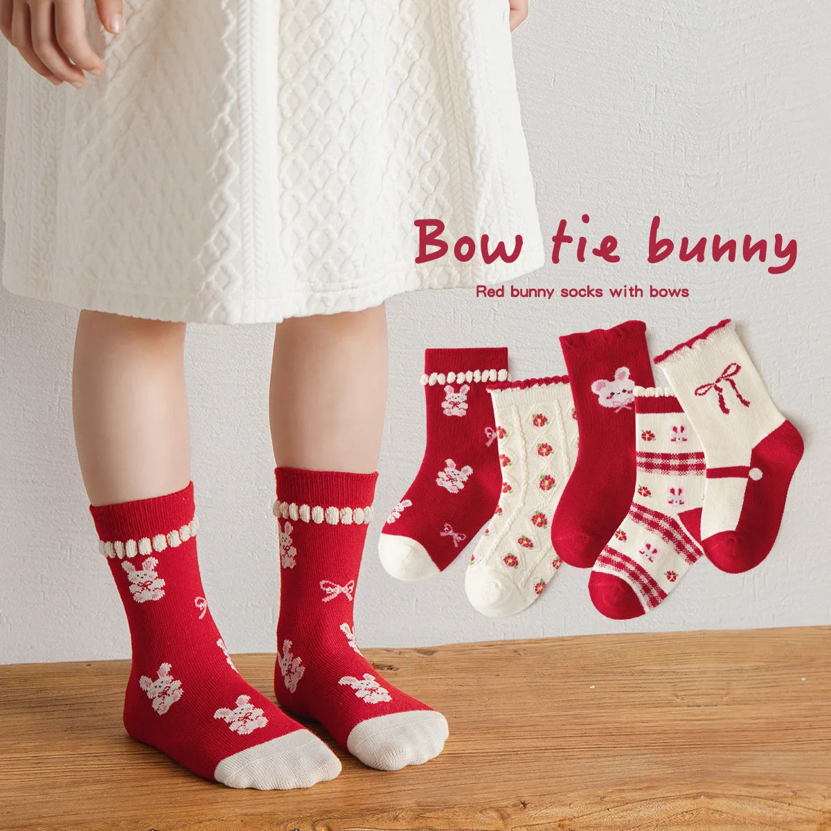Spring Girls Socks Baby Sweet Rosy Bowknot Pattern Socks Cotton Socks Children Calf Socks Kids Socks 5 Pairs