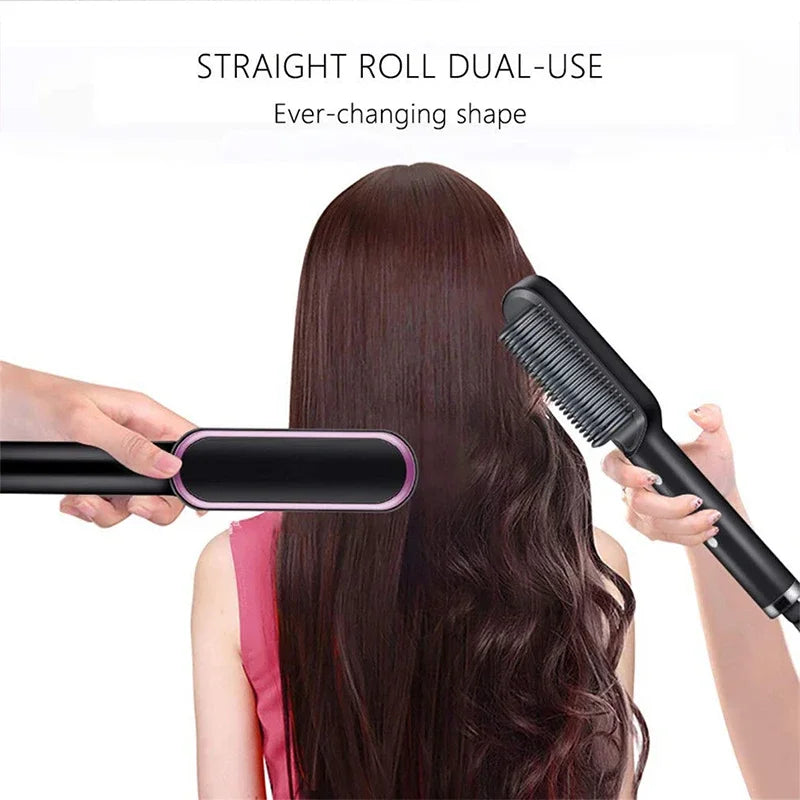 3 in 1 Electric Hot Heating Comb Hair Straightener Curler Wet Dry Hair Iron Straightening Brush Hair Styling Tool