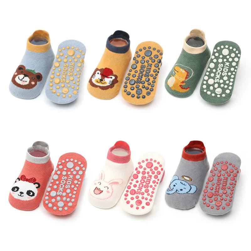 6 Pairs Kids Cotton Socks – Cute Cartoon Animal Non-Slip Floor Socks for Babies & Toddlers | Breathable & Comfy