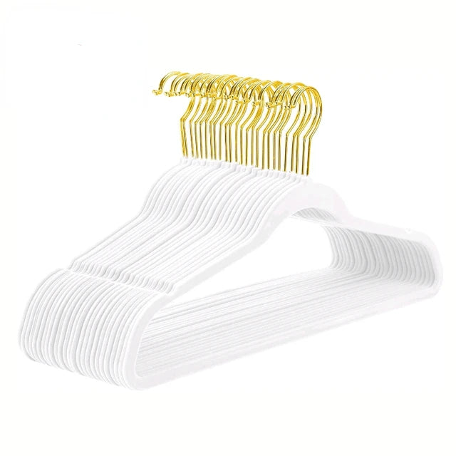 43cm Seamless Flocking Hangers with Golden Hook – Non-Slip Velvet Clothes Hangers for Dry & Wet Use, Adult Wardrobe & Closet Storage