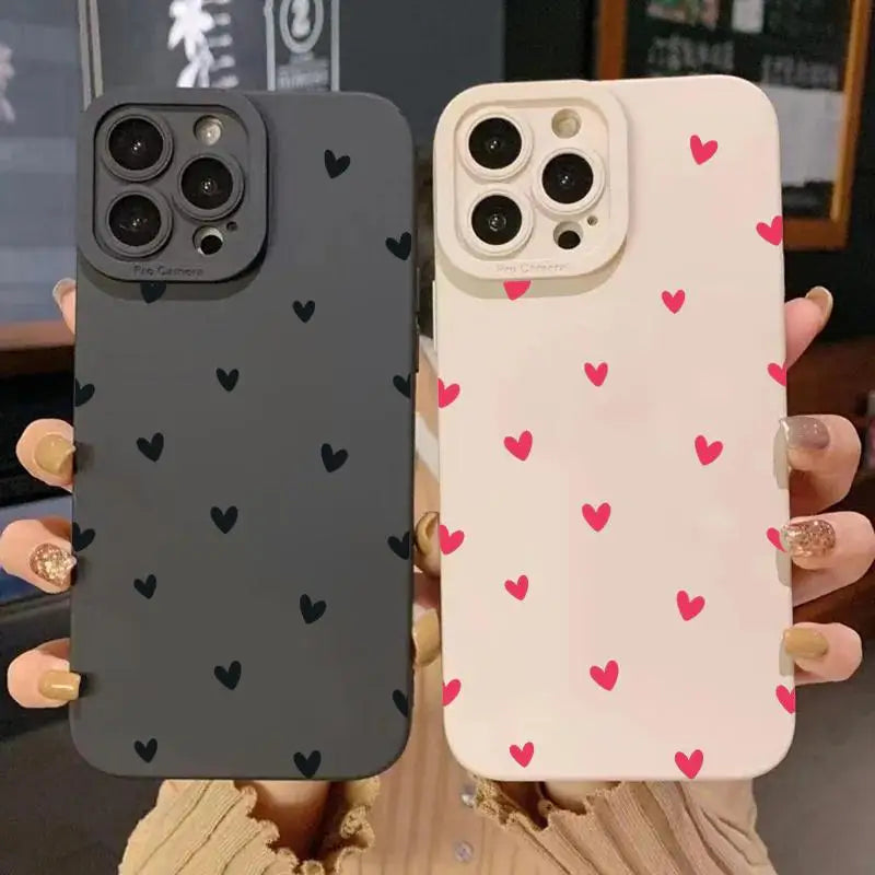 Black Love Heart iPhone Case – Shockproof Soft Silicone Cover for iPhone 16, 15, 14, 13, 12, 11, SE, XR, XS, X, 7, 8 Plus