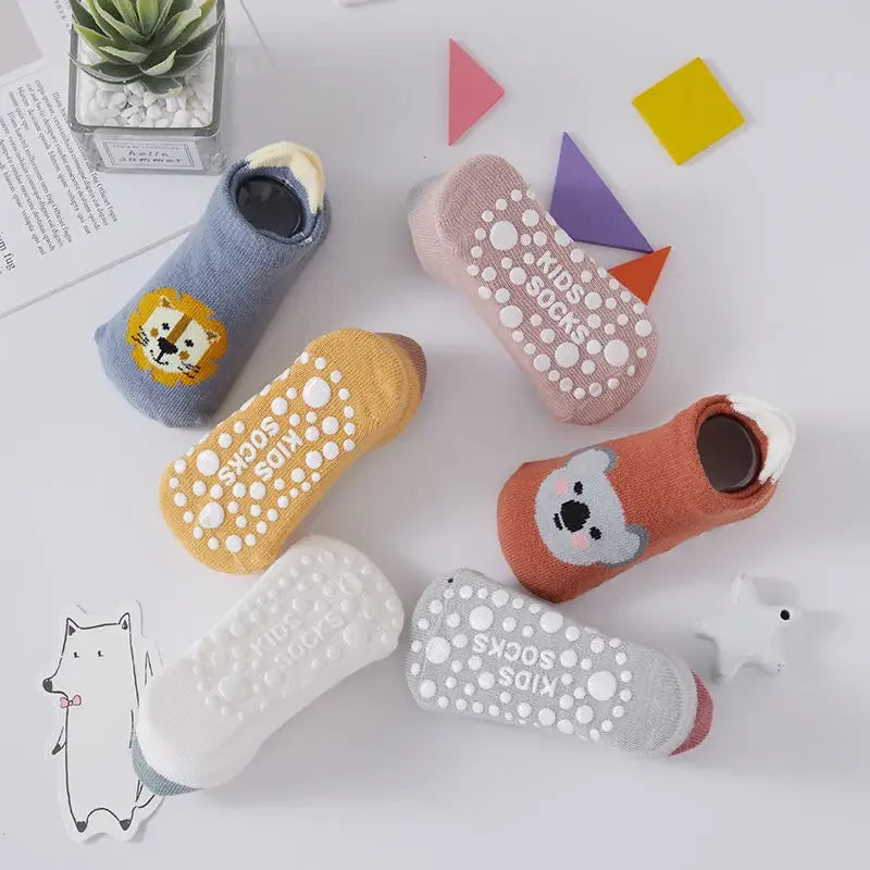 6 Pairs Baby Cotton Socks (0–5Y) – Soft Non-Slip Cartoon Socks for Newborns, Toddlers, Boys & Girls