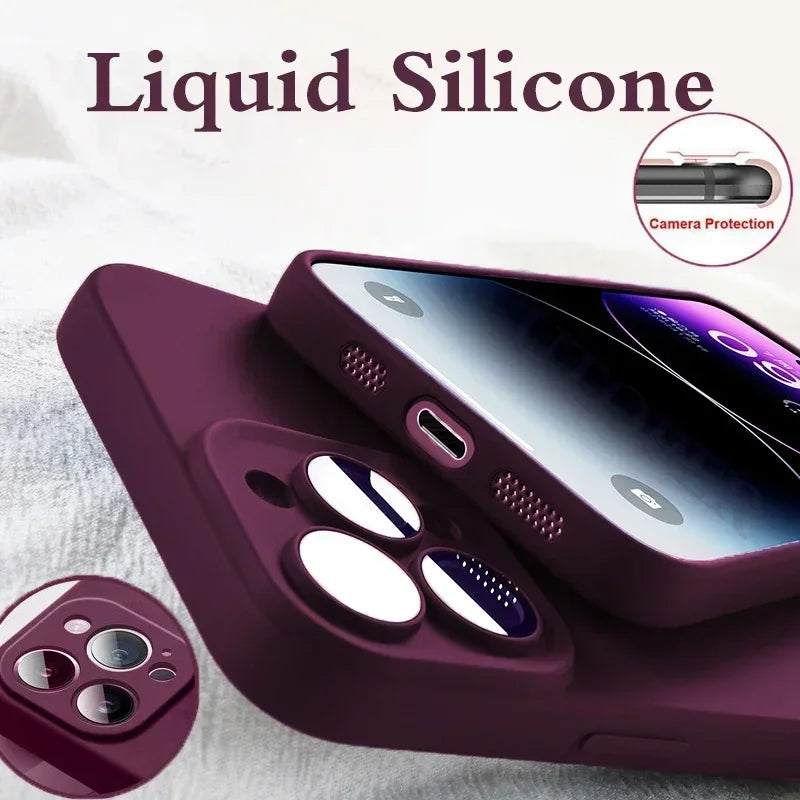 Official-Style Silicone Case for iPhone 15 & 16 Series – Shockproof Solid Color Cover with Fall & Collision Protection