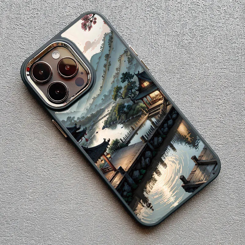 Mountain Peak Lake Vintage Silicone iPhone Case – Soft Protective Back Cover for iPhone 15 & 16 Series
