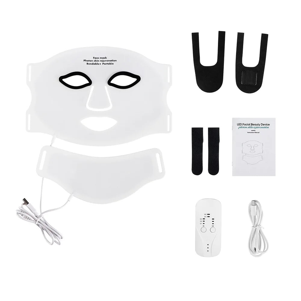 Silicone LED Face & Neck Mask – 7-Color Photon Light & Infrared Therapy, Flexible Wireless Facial Mask for Skin Repair & Rejuvenation