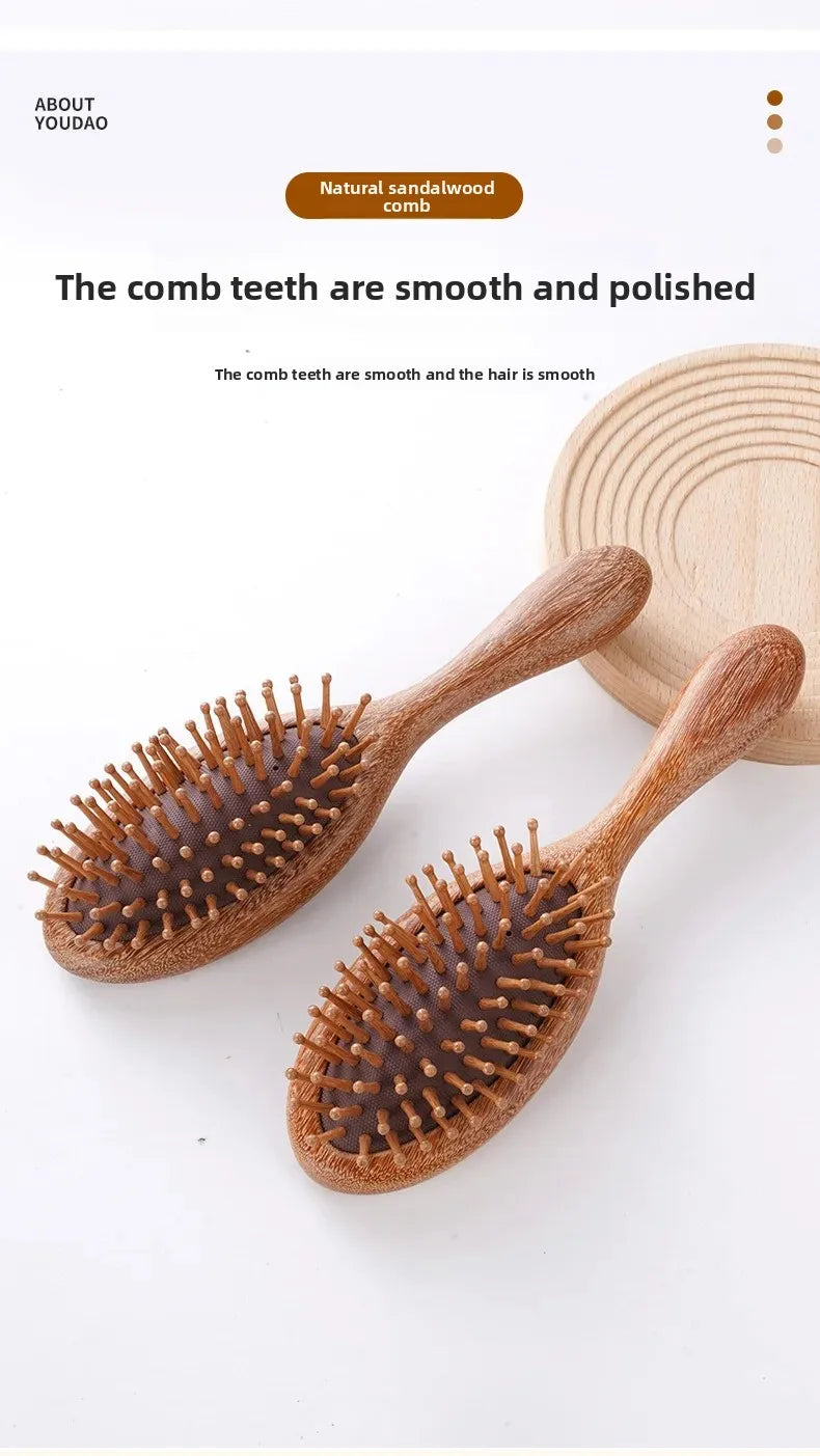 Cat Shaped Airbag Comb Golden Silk Sandalwood Handle round Handle Professional Hairdressing Salon Comb for Extensions And Wigs