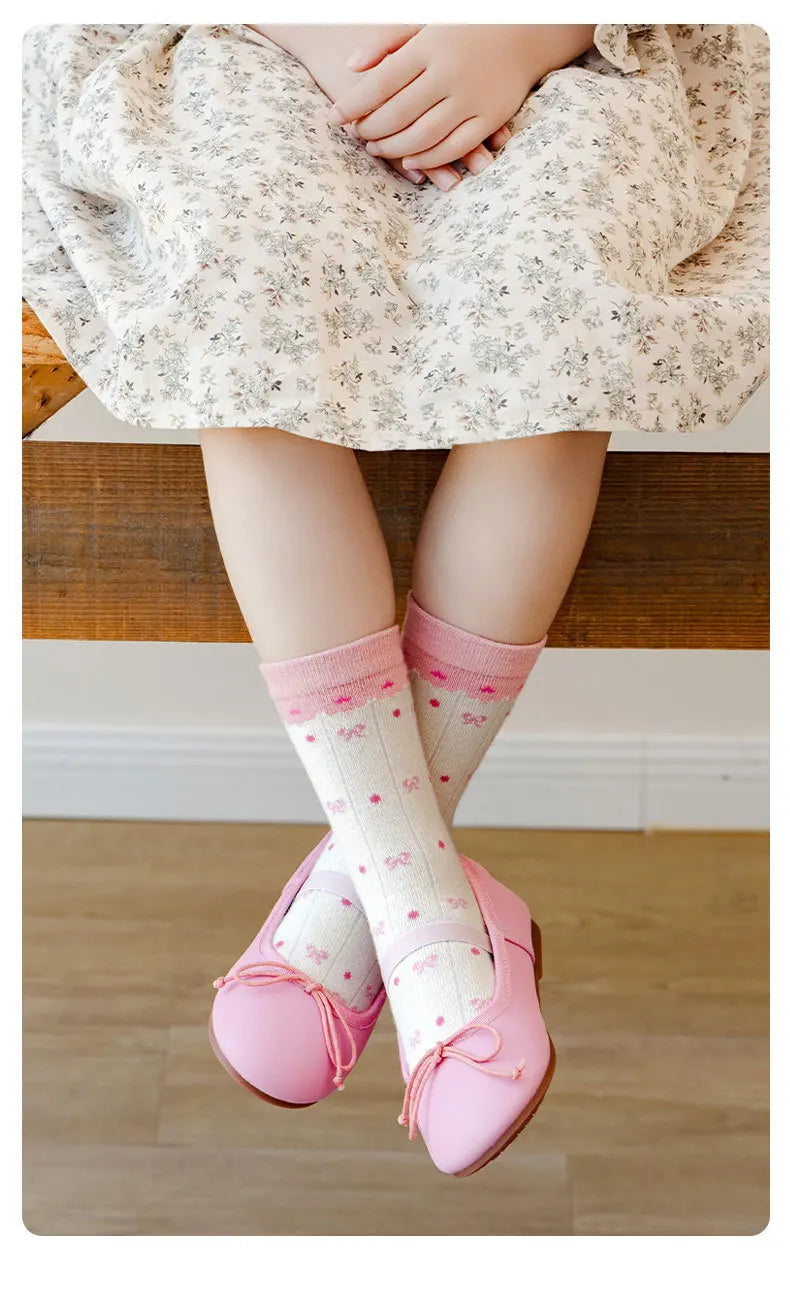 Spring Girls Socks Baby Sweet Rosy Bowknot Pattern Socks Cotton Socks Children Calf Socks Kids Socks 5 Pairs