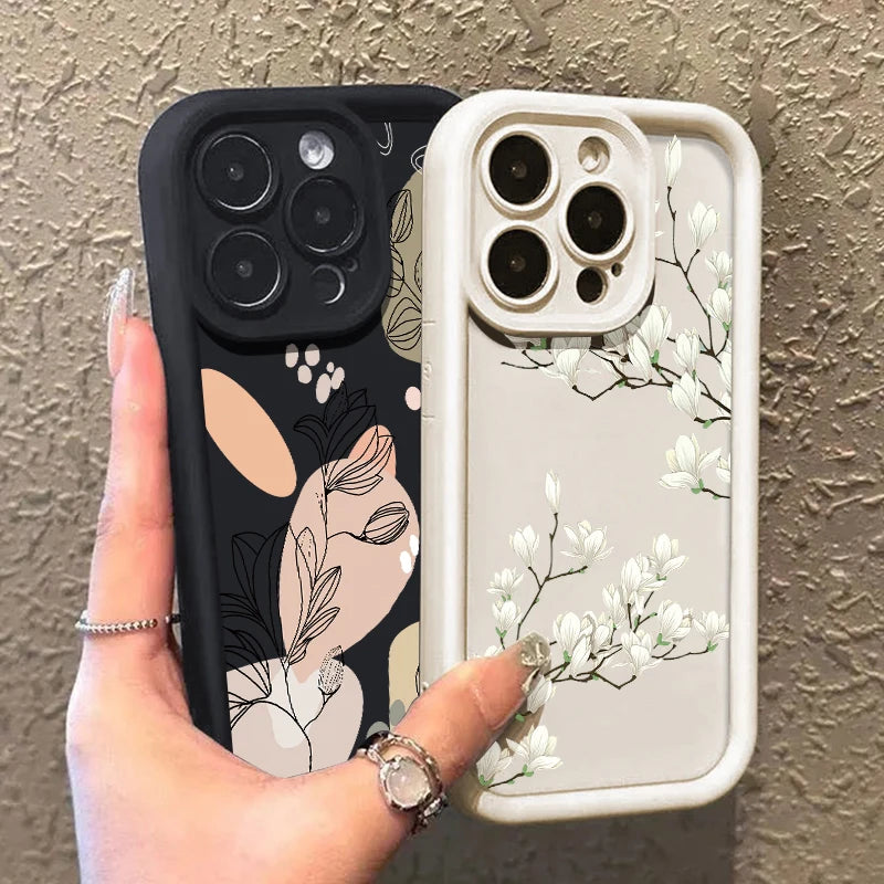 Magnolia Flower TPU iPhone Case – Shockproof Soft Silicone Bumper Cover for iPhone 16e, 16, 15 Pro Max, 14 Pro Max