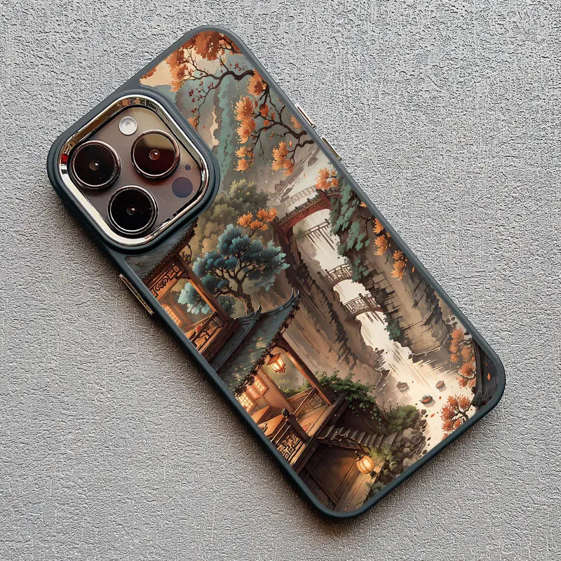Mountain Peak Lake Vintage Silicone iPhone Case – Soft Protective Back Cover for iPhone 15 & 16 Series
