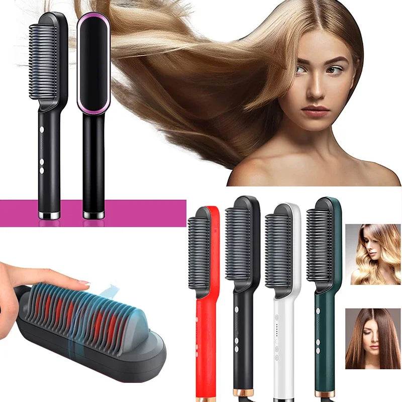 3 in 1 Electric Hot Heating Comb Hair Straightener Curler Wet Dry Hair Iron Straightening Brush Hair Styling Tool