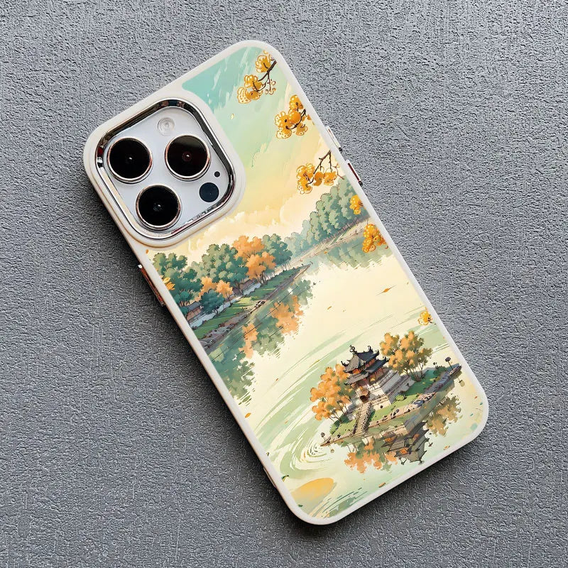 Mountain Peak Lake Vintage Silicone iPhone Case – Soft Protective Back Cover for iPhone 15 & 16 Series