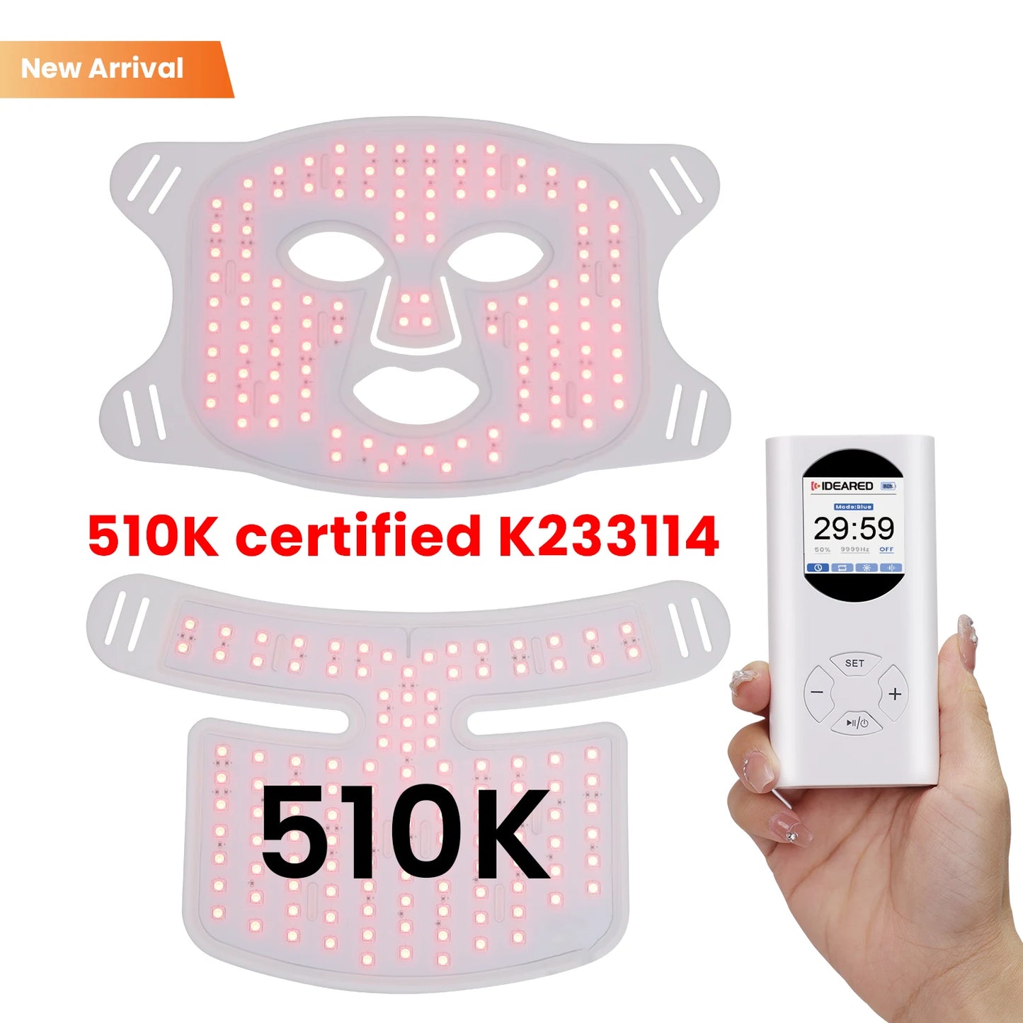 LED Face & Neck Mask – Red Light Therapy Beauty Mask 630nm, 415nm, 830nm for Skin Rejuvenation & Anti-Aging