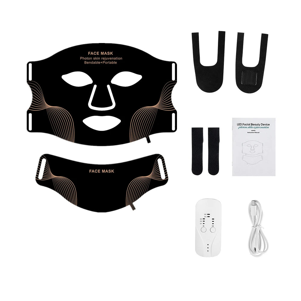 Silicone LED Face & Neck Mask – 7-Color Photon Light & Infrared Therapy, Flexible Wireless Facial Mask for Skin Repair & Rejuvenation