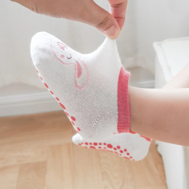 6 Pairs Kids Cotton Socks – Cute Cartoon Animal Non-Slip Floor Socks for Babies & Toddlers | Breathable & Comfy
