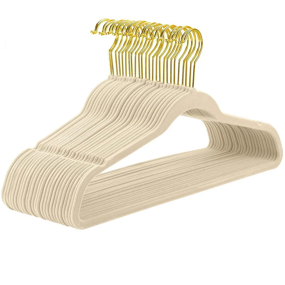 43cm Seamless Flocking Hangers with Golden Hook – Non-Slip Velvet Clothes Hangers for Dry & Wet Use, Adult Wardrobe & Closet Storage