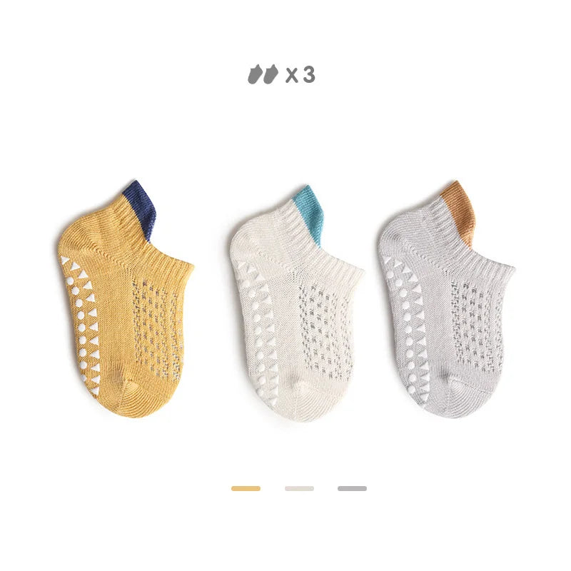 3 Pairs Baby Mesh Socks (0–5Y) – Breathable Anti-Slip Cartoon Boat Socks for Newborns & Toddlers – Unisex Summer Socks