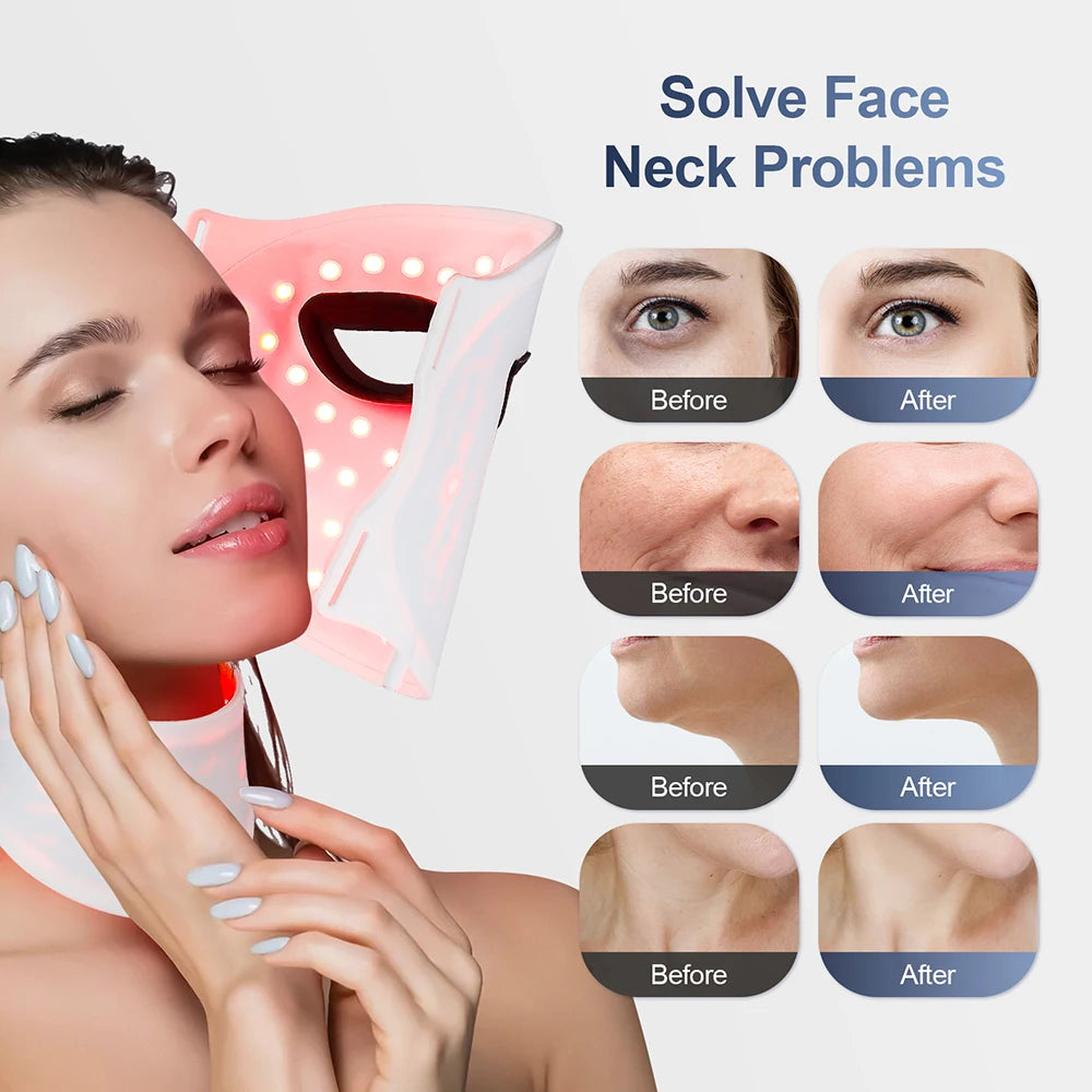 Silicone LED Face & Neck Mask – 7-Color Photon Light & Infrared Therapy, Flexible Wireless Facial Mask for Skin Repair & Rejuvenation