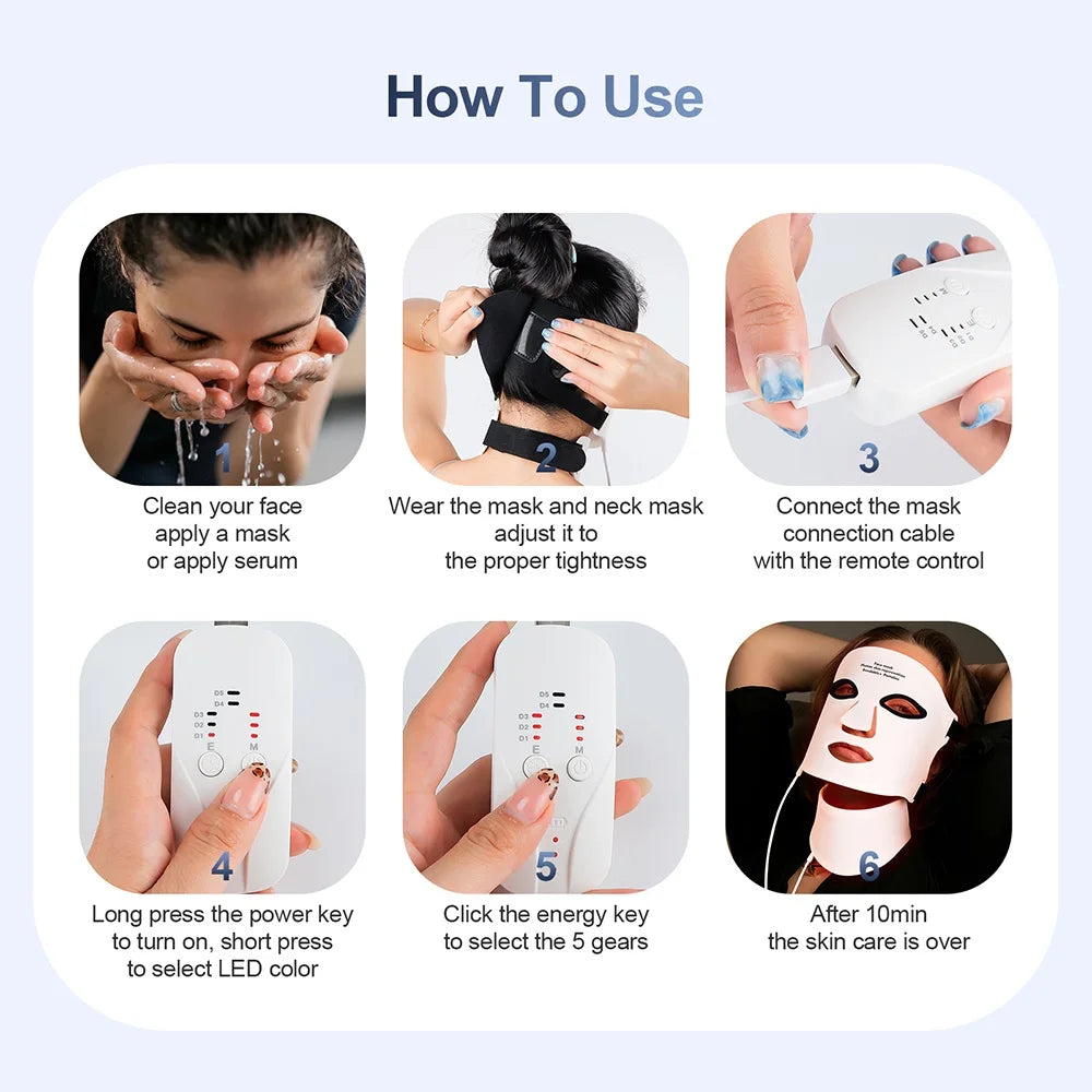 Silicone LED Face & Neck Mask – 7-Color Photon Light & Infrared Therapy, Flexible Wireless Facial Mask for Skin Repair & Rejuvenation