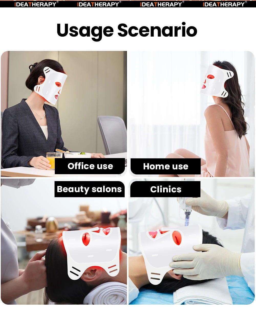 LED Face & Neck Mask – Red Light Therapy Beauty Mask 630nm, 415nm, 830nm for Skin Rejuvenation & Anti-Aging