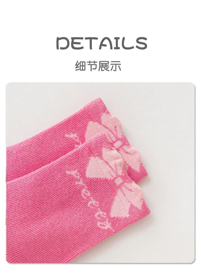 Spring Girls Socks Baby Sweet Rosy Bowknot Pattern Socks Cotton Socks Children Calf Socks Kids Socks 5 Pairs