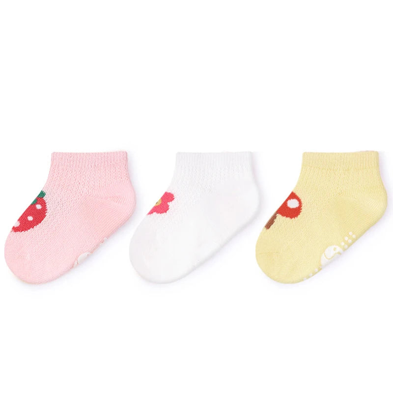 3 Pairs Baby Mesh Socks (0–5Y) – Breathable Anti-Slip Cartoon Boat Socks for Newborns & Toddlers – Unisex Summer Socks