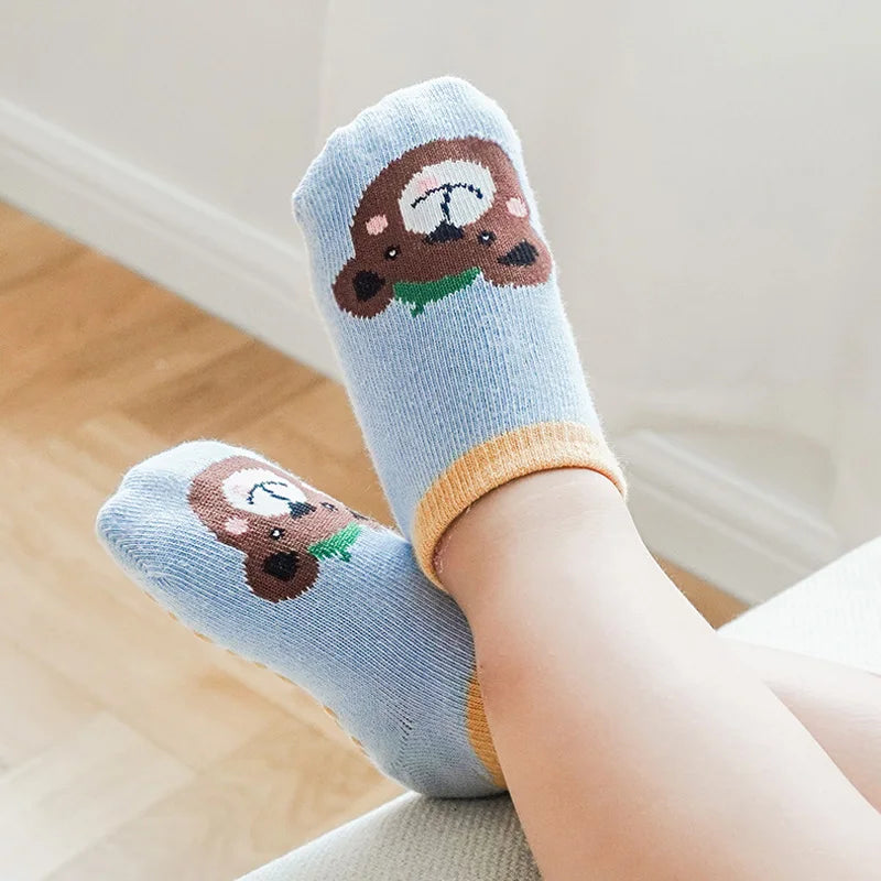 6 Pairs Kids Cotton Socks – Cute Cartoon Animal Non-Slip Floor Socks for Babies & Toddlers | Breathable & Comfy