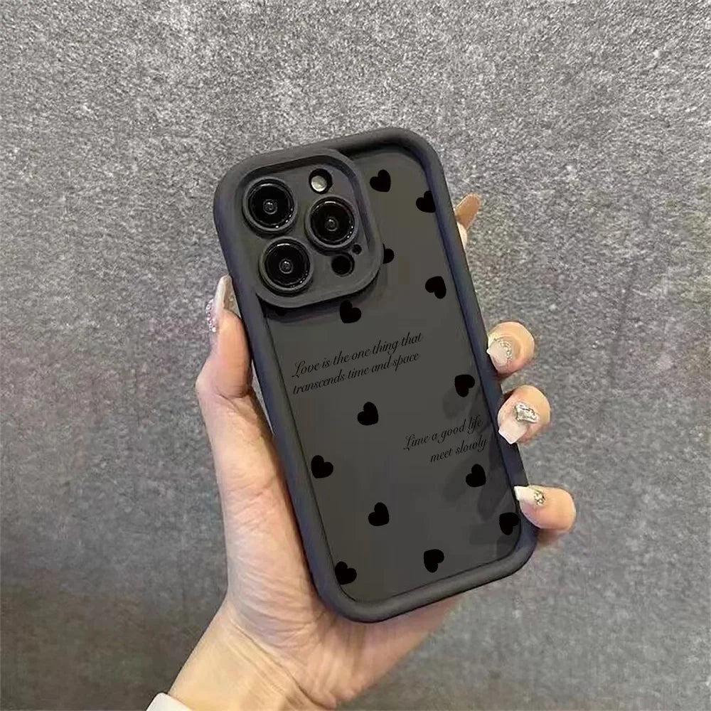 Luxury Black Love Heart Case for Xiaomi Redmi – Full Screen Soft Cover for Note 14, 13, 12, 11 Pro Plus, 5G, 12S, 11S, 10S, 14C, 13C, 12C
