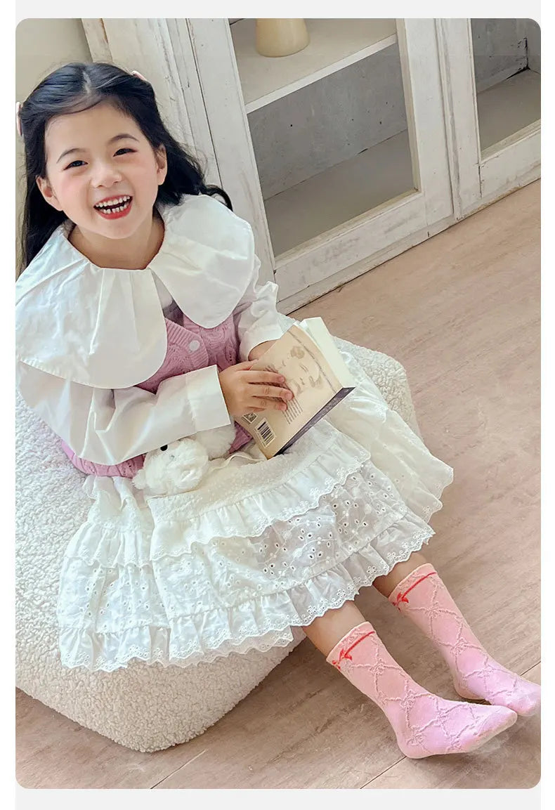 Spring Girls Socks Baby Sweet Rosy Bowknot Pattern Socks Cotton Socks Children Calf Socks Kids Socks 5 Pairs