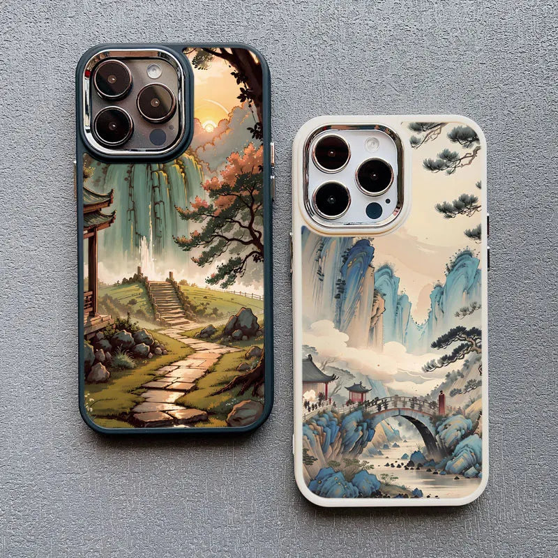 Mountain Peak Lake Vintage Silicone iPhone Case – Soft Protective Back Cover for iPhone 15 & 16 Series