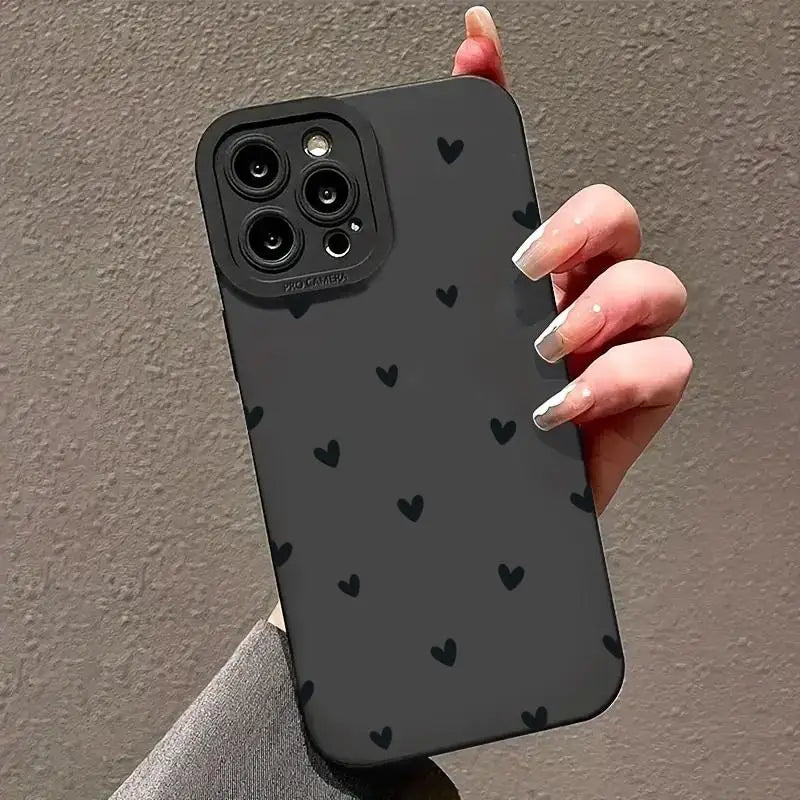 Black Love Heart iPhone Case – Shockproof Soft Silicone Cover for iPhone 16, 15, 14, 13, 12, 11, SE, XR, XS, X, 7, 8 Plus