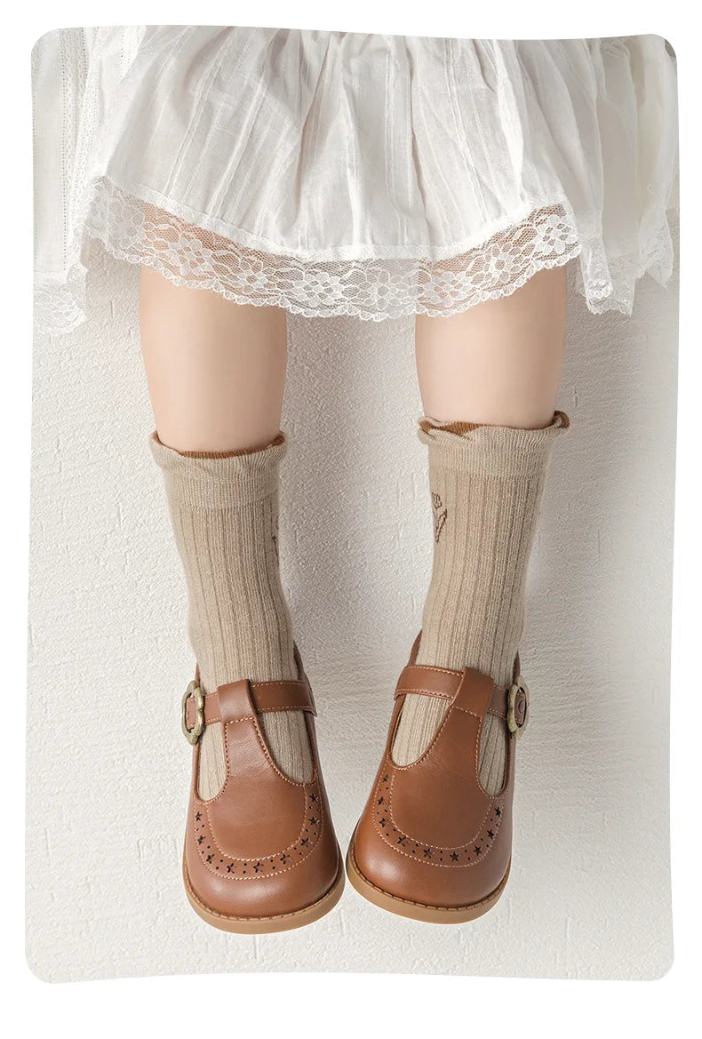 5 Pairs Autumn Socks Girls Floral Tulip Socks A Class Cotton Solid Socks Children Medium Length Spring Socks Baby Kids Socks