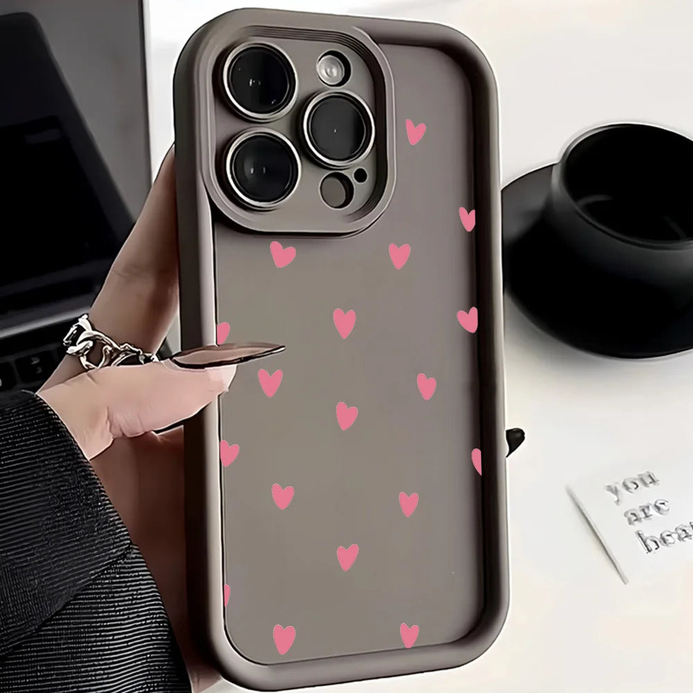 Luxury Black Love Heart Case for Xiaomi Redmi – Full Screen Soft Cover for Note 14, 13, 12, 11 Pro Plus, 5G, 12S, 11S, 10S, 14C, 13C, 12C