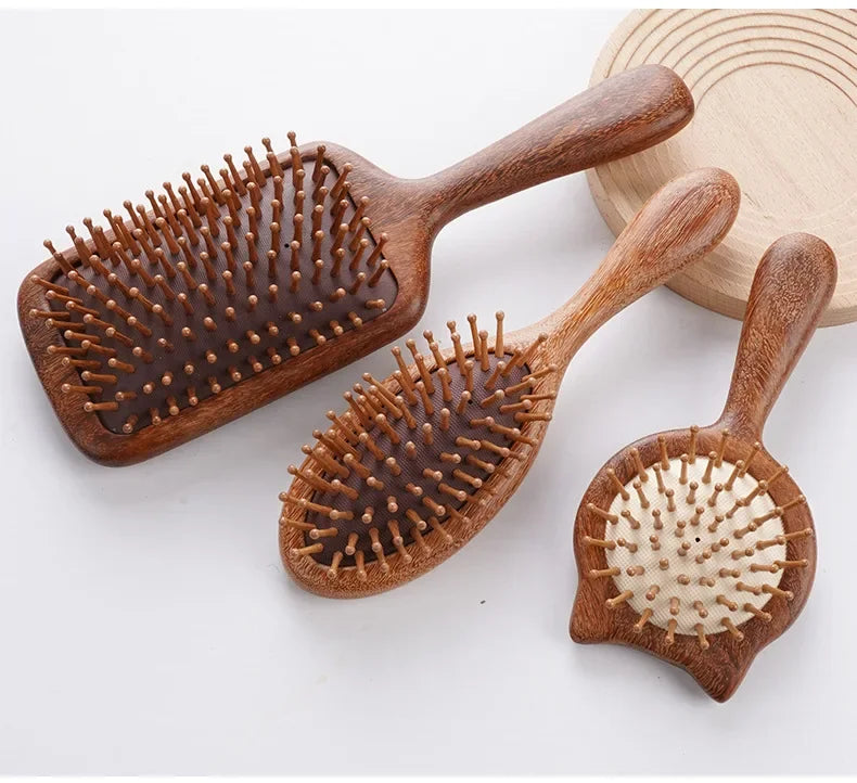 Cat Shaped Airbag Comb Golden Silk Sandalwood Handle round Handle Professional Hairdressing Salon Comb for Extensions And Wigs