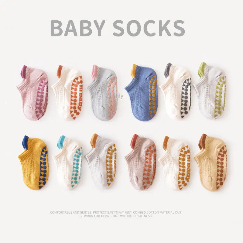 3 Pairs Baby Mesh Socks (0–5Y) – Breathable Anti-Slip Cartoon Boat Socks for Newborns & Toddlers – Unisex Summer Socks
