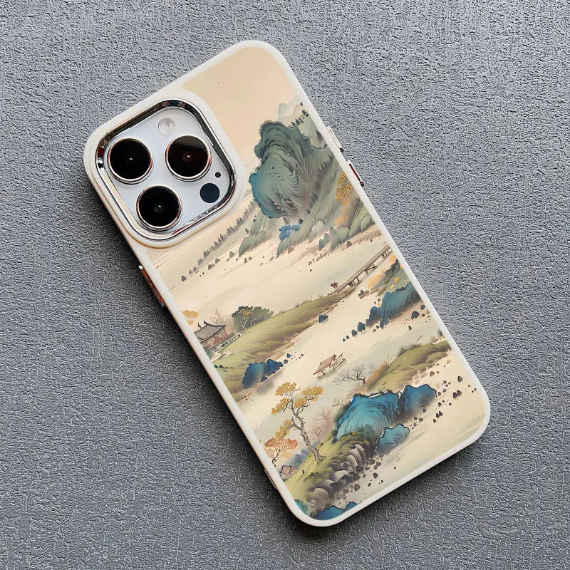 Mountain Peak Lake Vintage Silicone iPhone Case – Soft Protective Back Cover for iPhone 15 & 16 Series