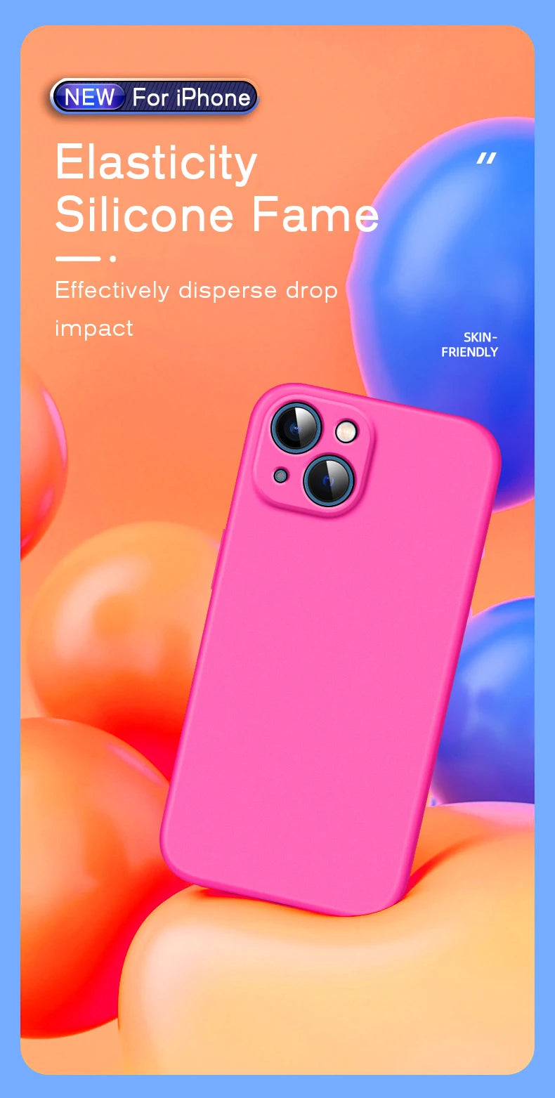 Official-Style Silicone Case for iPhone 15 & 16 Series – Shockproof Solid Color Cover with Fall & Collision Protection