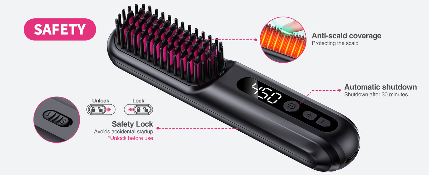 Cordless Negative Ionic Hair Straightener Brush Hot Comb 5000mAh Hair Iron Straightener Hair Straightener and Curler Women Gift
